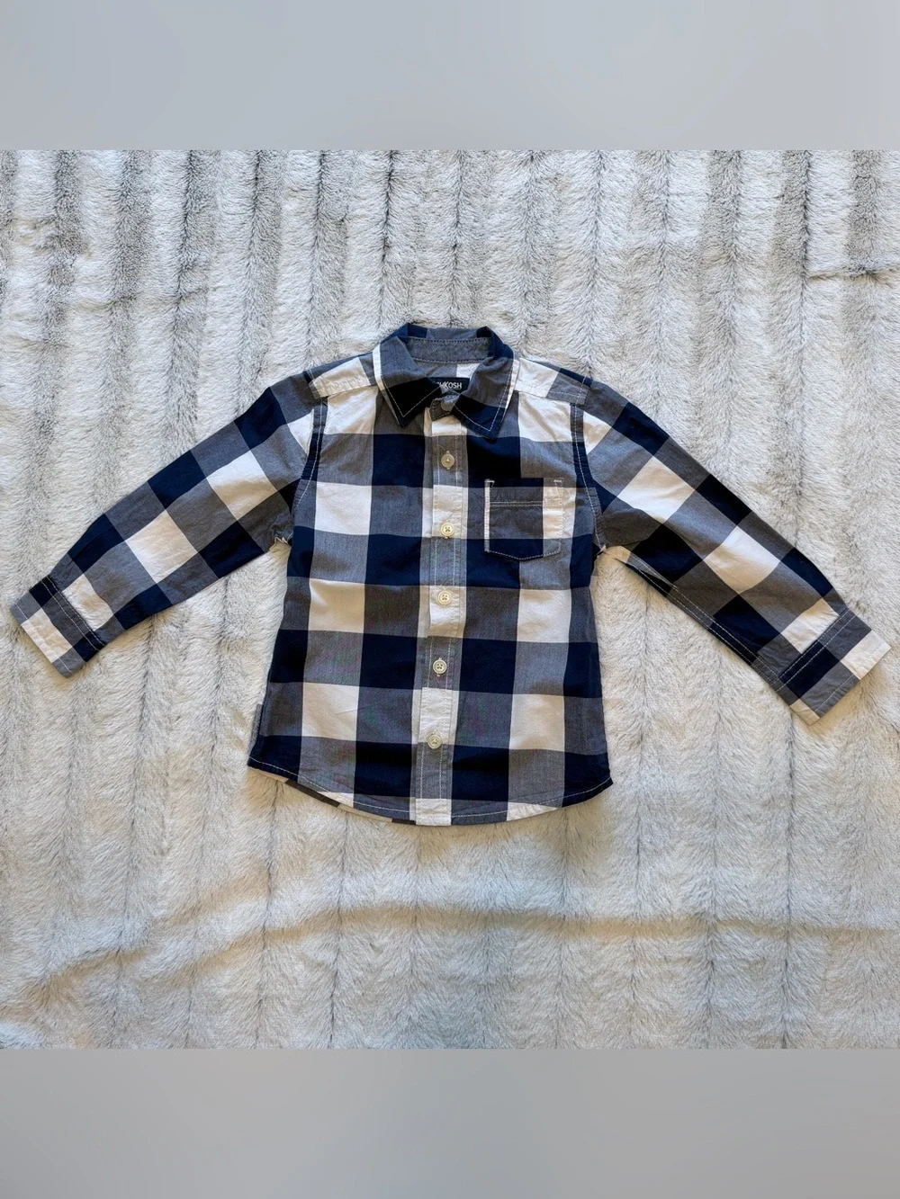 OshKosh B'gosh Navy and White Plaid Button-Down Shirt
